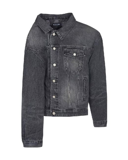 Balenciaga Gray Lapel Button Denim Jacket for men