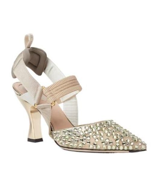 Fendi Metallic Colibri Embellished Slingback Pumps