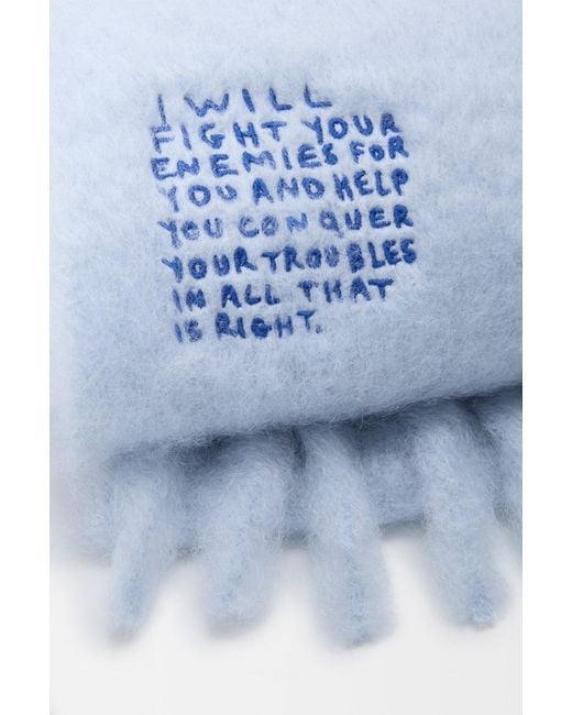 Loewe Blue Logo Patch Fringed Scarf