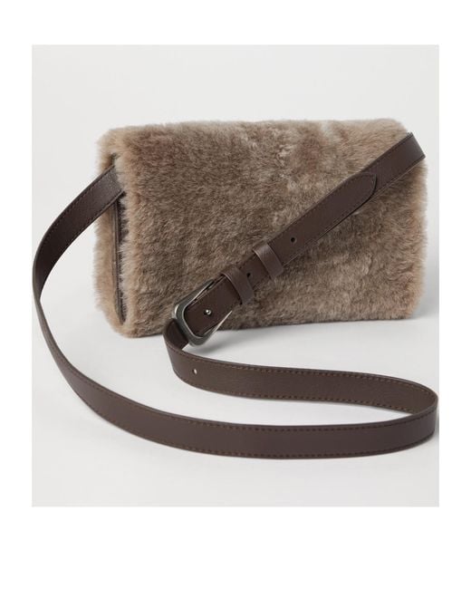 Brunello Cucinelli Brown Shearling Cross Body Bag