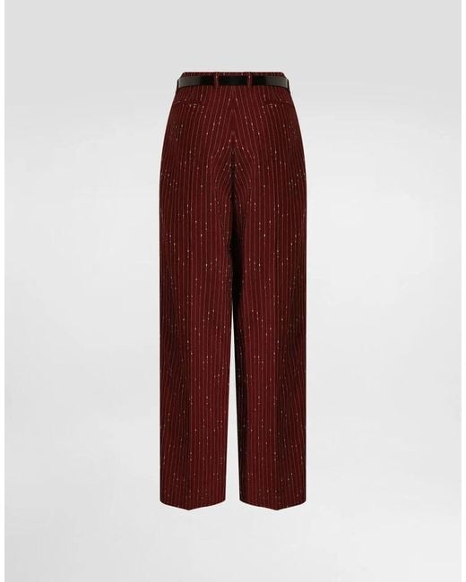 Dolce & Gabbana Red Pinstriped Wide-Leg Pants