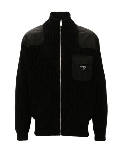 Prada Black Zip-Up High Neck Cardigan for men