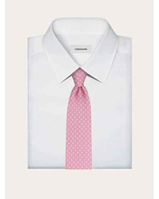 Ferragamo Pink Mini Fish Print Silk Tie for men