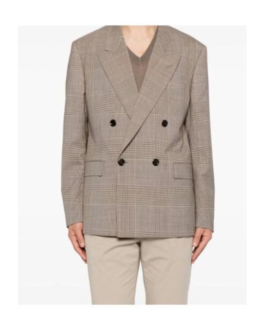 Lardini Brown Double-Breasted Check-Pattern Blazer for men