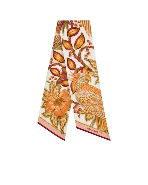 Ferragamo White Parrots Print Bandeau Scarf