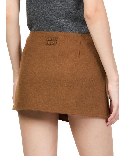 Miu Miu Brown Double-Faced Cashmere Midi Skirt