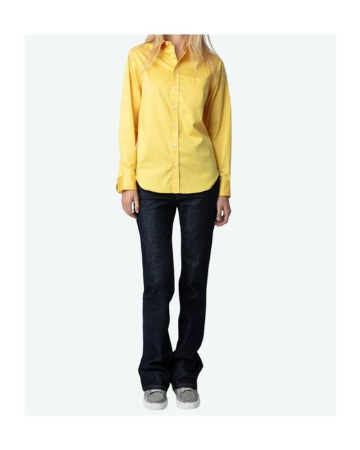 Zadig & Voltaire Yellow Taskiz Slogan-Embroidered Cotton Shirt