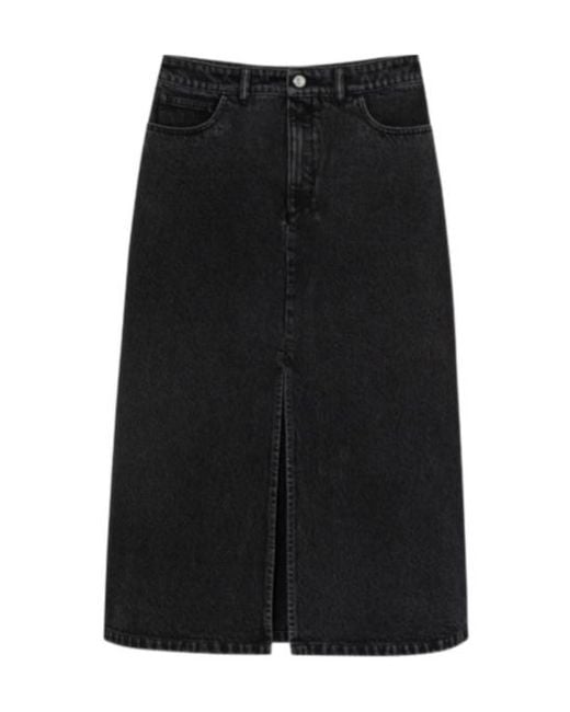 A.P.C. Black Split-Front Denim Midi Skirt