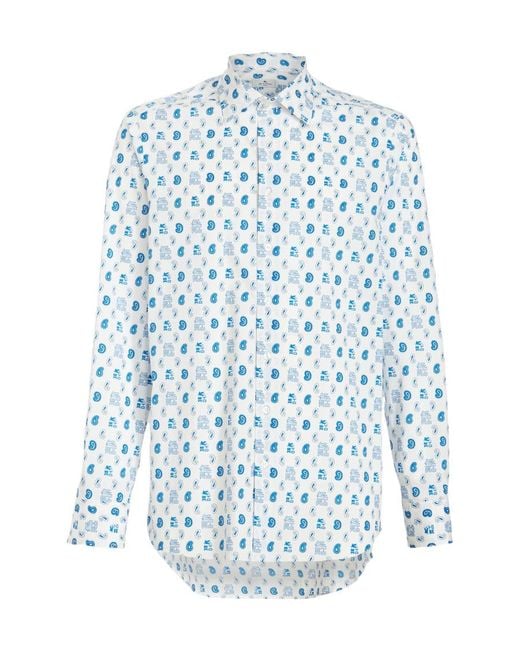 Etro Blue Mini Paisley And Cube Logo Shirt for men