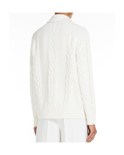 Max Mara White Micio Double-Breasted Cable-Knit Cardigan