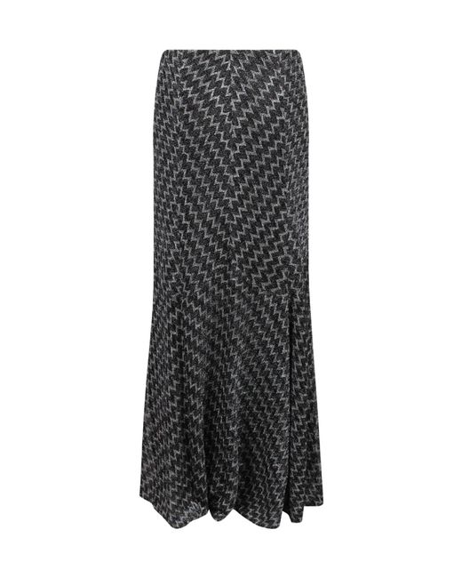 Missoni Black Zig Zag Lame Flared Long Skirt