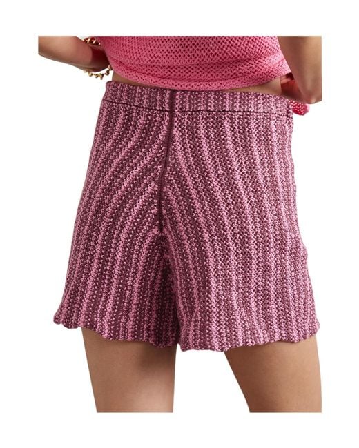 The Elder Statesman Red Striped Crocheted Cotton Shorts