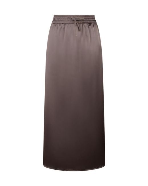 Herno Brown Drawstring-Waist Side-Slit Satin Midi Skirt