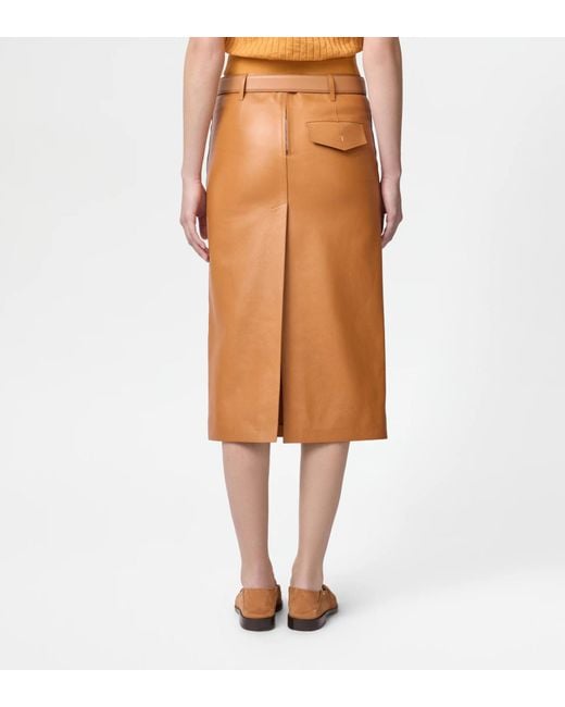 Tod's Orange Leather Midi Skirt