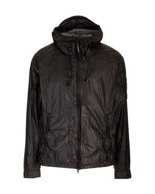 C P Company Black Lens-Detailed Hooded Zip-Up Jacket for men