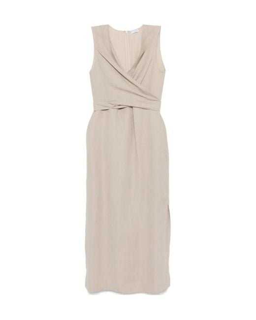 Brunello Cucinelli Natural Wrap-Effect Midi Dress