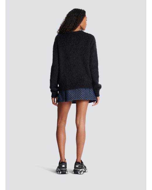 Balmain Black Logo Jacquard Crewneck Knitted Jumper