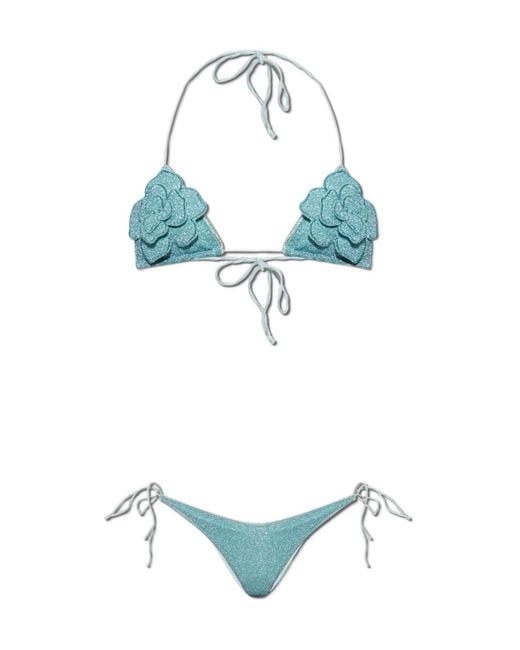 Oseree Blue Lace-Up Bikini Set
