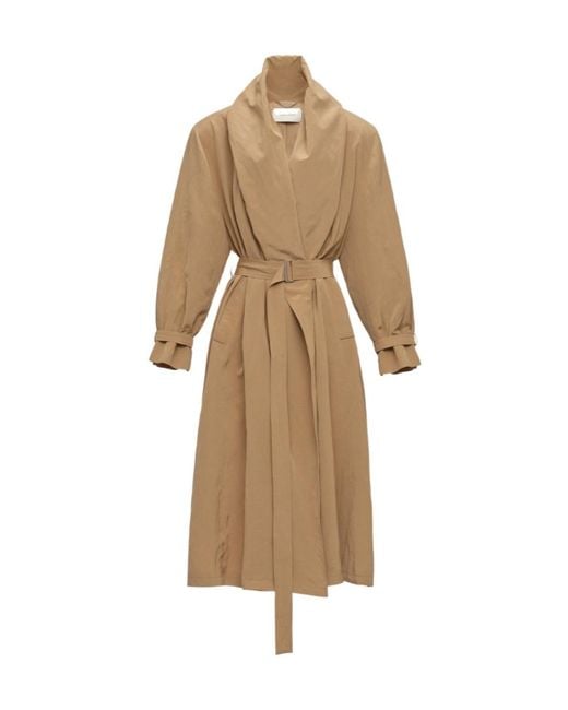 Magda Butrym Natural Belted Shawl-Collar Trench Coat