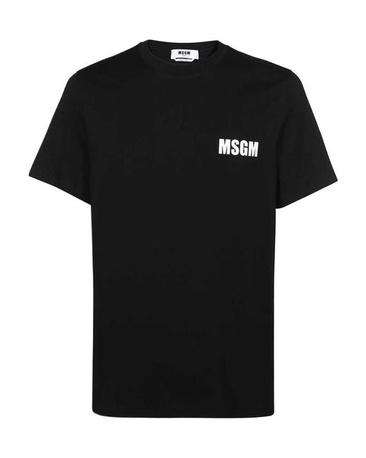 MSGM Black Logo Printed Crewneck T-Shirt for men
