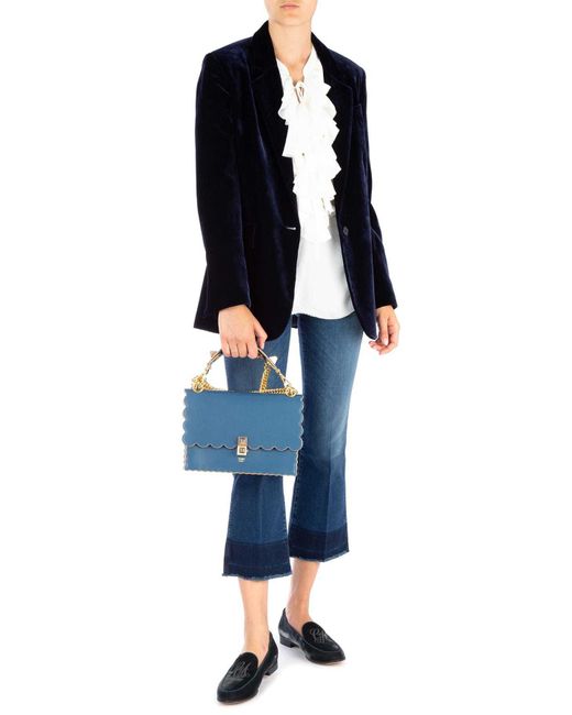 Fendi Blue Kan I Scallop-Edged Handbag