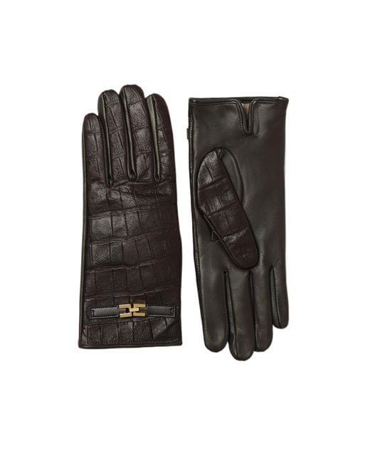 Elisabetta Franchi Black Logo-Embellished Five-Finger Gloves