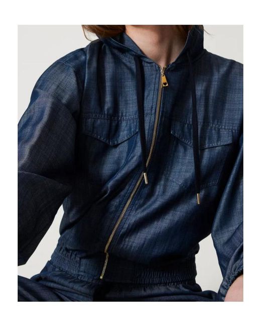 Twinset Blue Hooded Denim Jacket