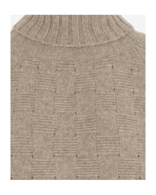Allude Gray Geometric Turtleneck Knitted Sweater