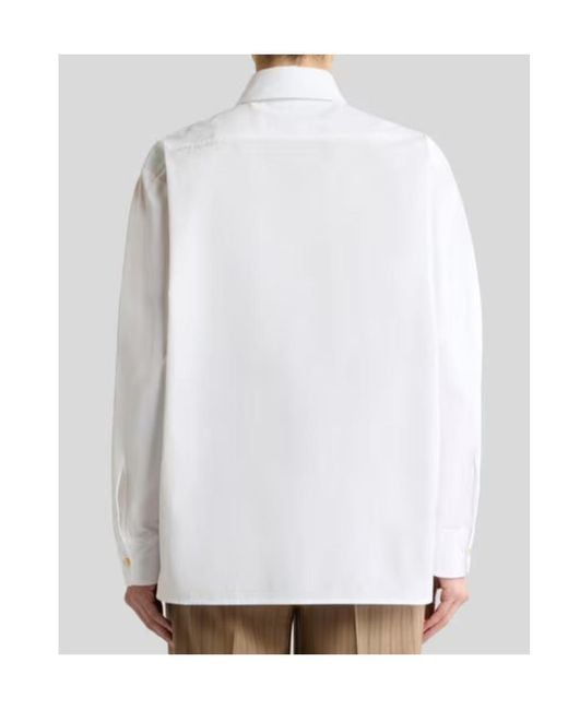 Etro Metallic Cotton And Silk Shirt With Placed Floral Print On The Front