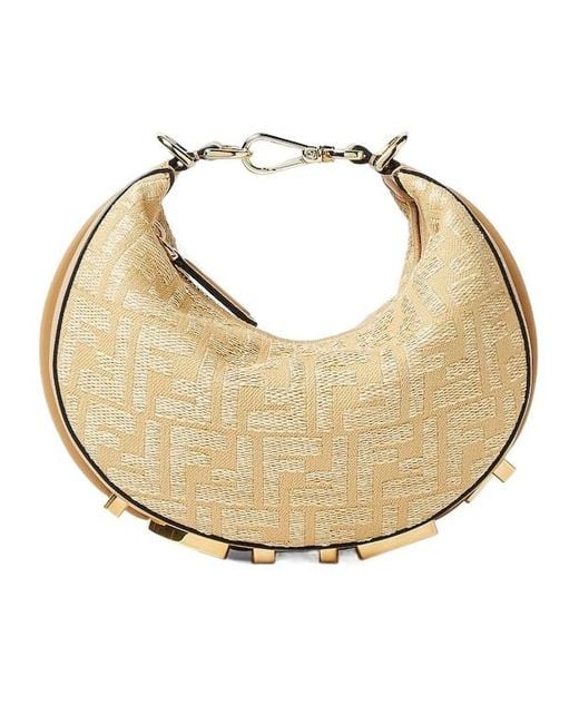 Fendi Metallic Graphy Logo Lettering Mini Hobo Bag