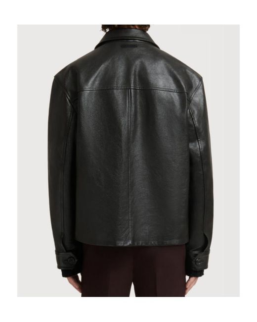 Marni Brown Leather Jacket With Crust Front for men