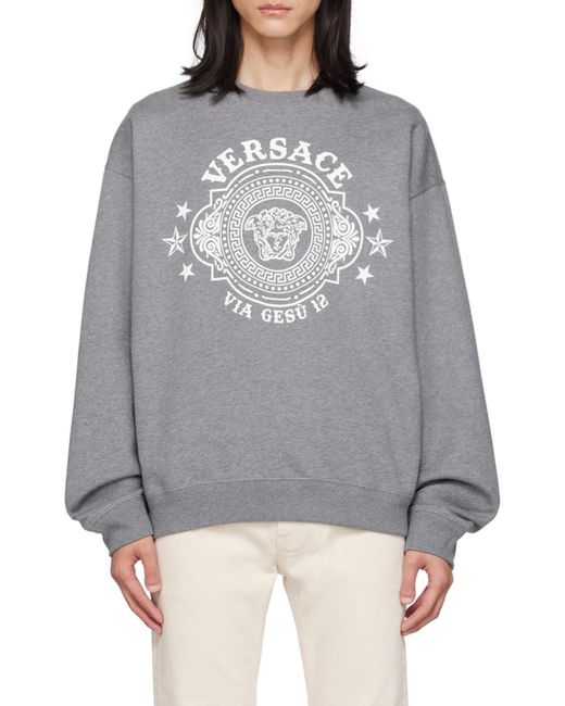 Versace Gray `Medusa Badge` Print Sweatshirt for men