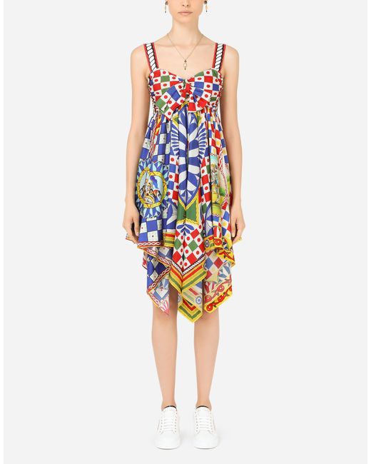 Dolce & Gabbana White Carretto-Print Twill Dress