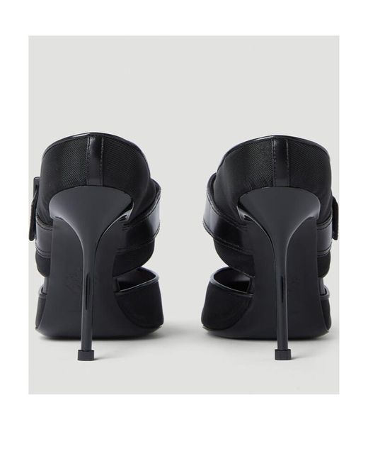 McQueen Black Punk Buckle Heeled Mules
