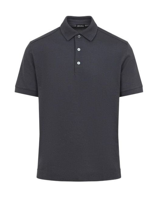 Zegna Black Three-Button Knit Polo Shirt for men