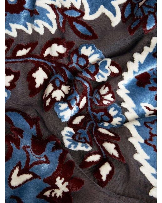 Etro Blue Jacquard Velvet Tulle Dress