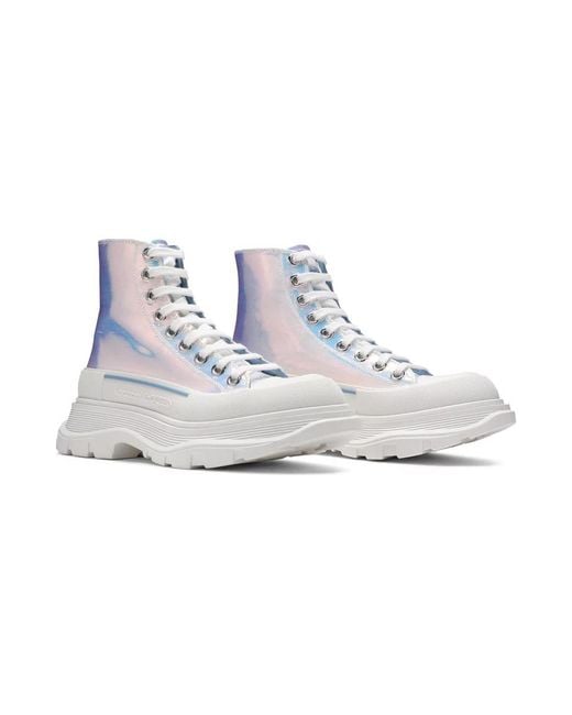 McQueen Gray Tread Slick Metallic-Effect Sneakers