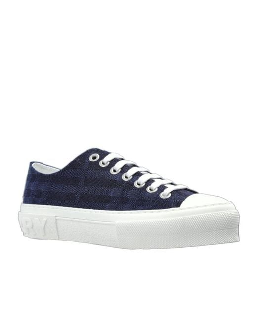 Burberry Blue Checked Low-Top Sneakers