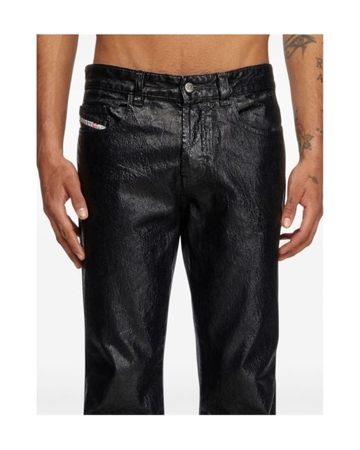 DIESEL Black Damiano David Coated Flared Jeans for men