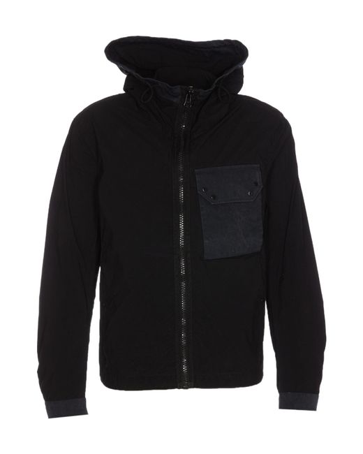 C P Company Black Mid Layer Zipped Hooded Jacket for men