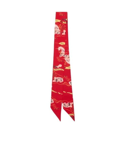 Burberry Red Skinny Watercolour Ekd Silk Scarf