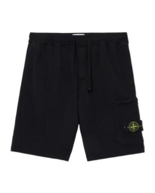 Stone Island Black Logo Patch Drawstring Shorts for men