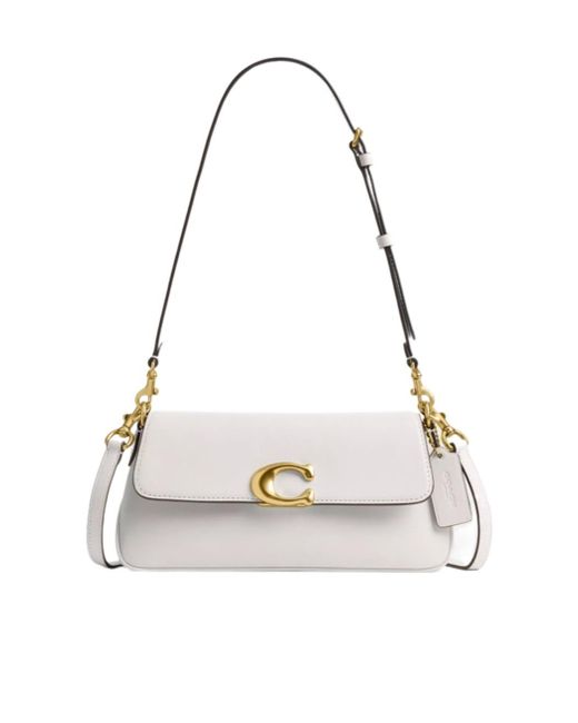 COACH White Jet Clasp-Detail Leather Shoulder Bag
