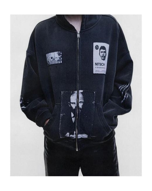 Enfants Riches Deprimes Blue Patchwork-Print Zip-Up Hoodie for men