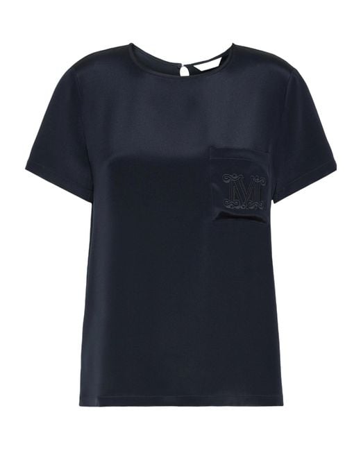 Max Mara Blue Silk Monogram Blouse
