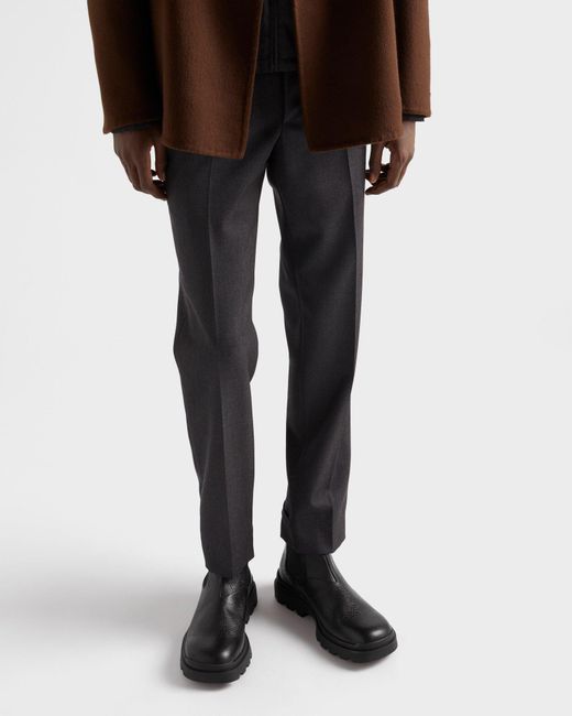 Prada Black Stamped Leather Chelsea Boots for men
