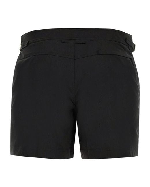 Tom Ford Black Mid-Rise Side Buckled Swim Shorts for men