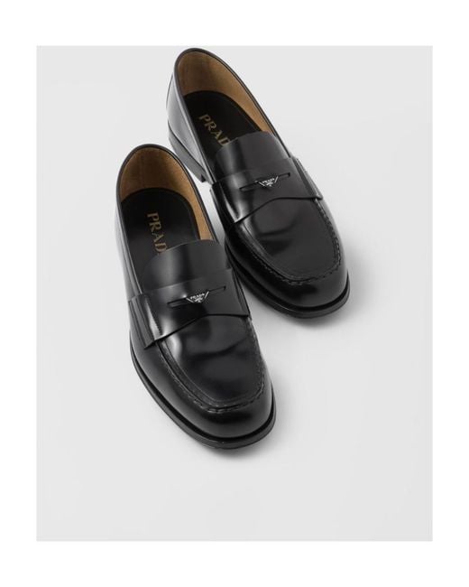 Prada Black Logo-Triangle Slip-On Penny Loafers for men