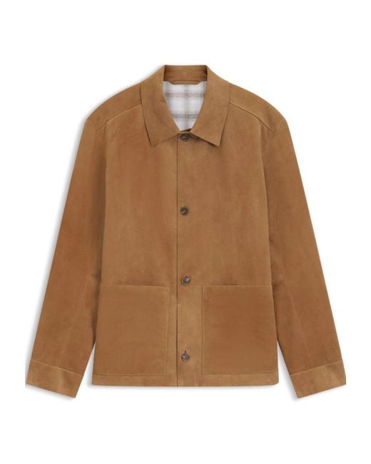 Boss Brown Suede Button-Up Leather Jacket for men