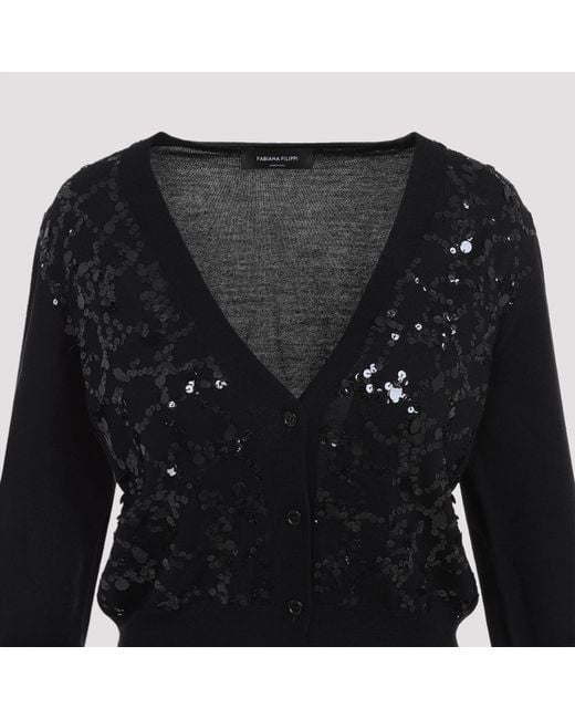 Fabiana Filippi Black Sequin Embellished Cropped Cardigan